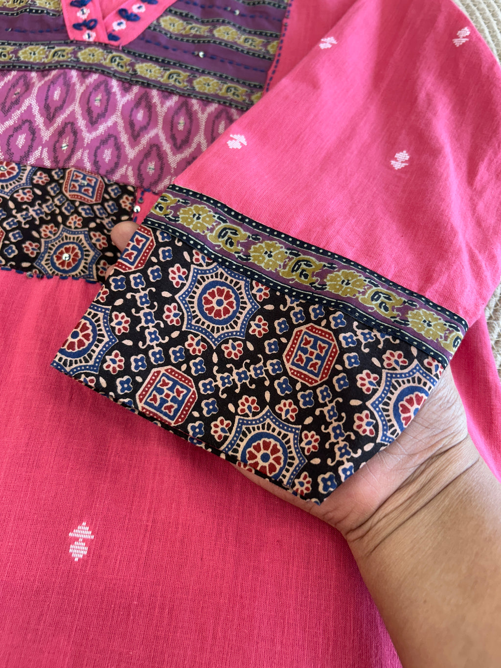 Pink Cotton Kurti Set