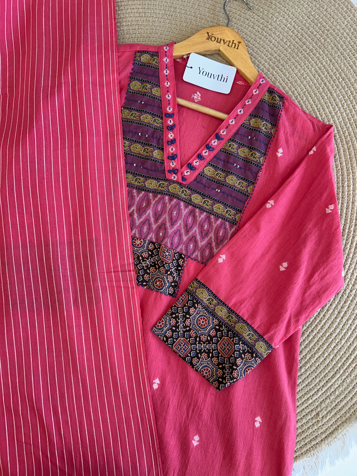 Pink Cotton Kurti Set