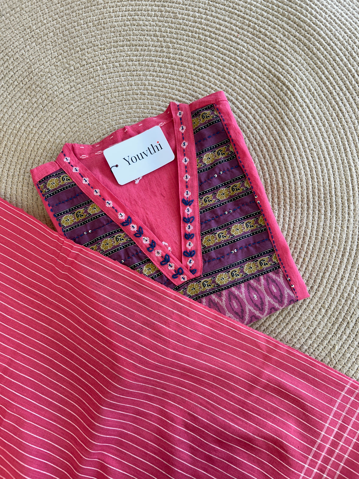Pink Cotton Kurti Set