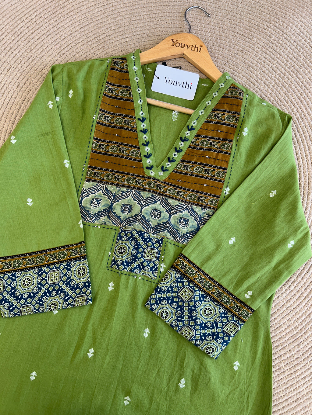 Green Cotton Kurti Set