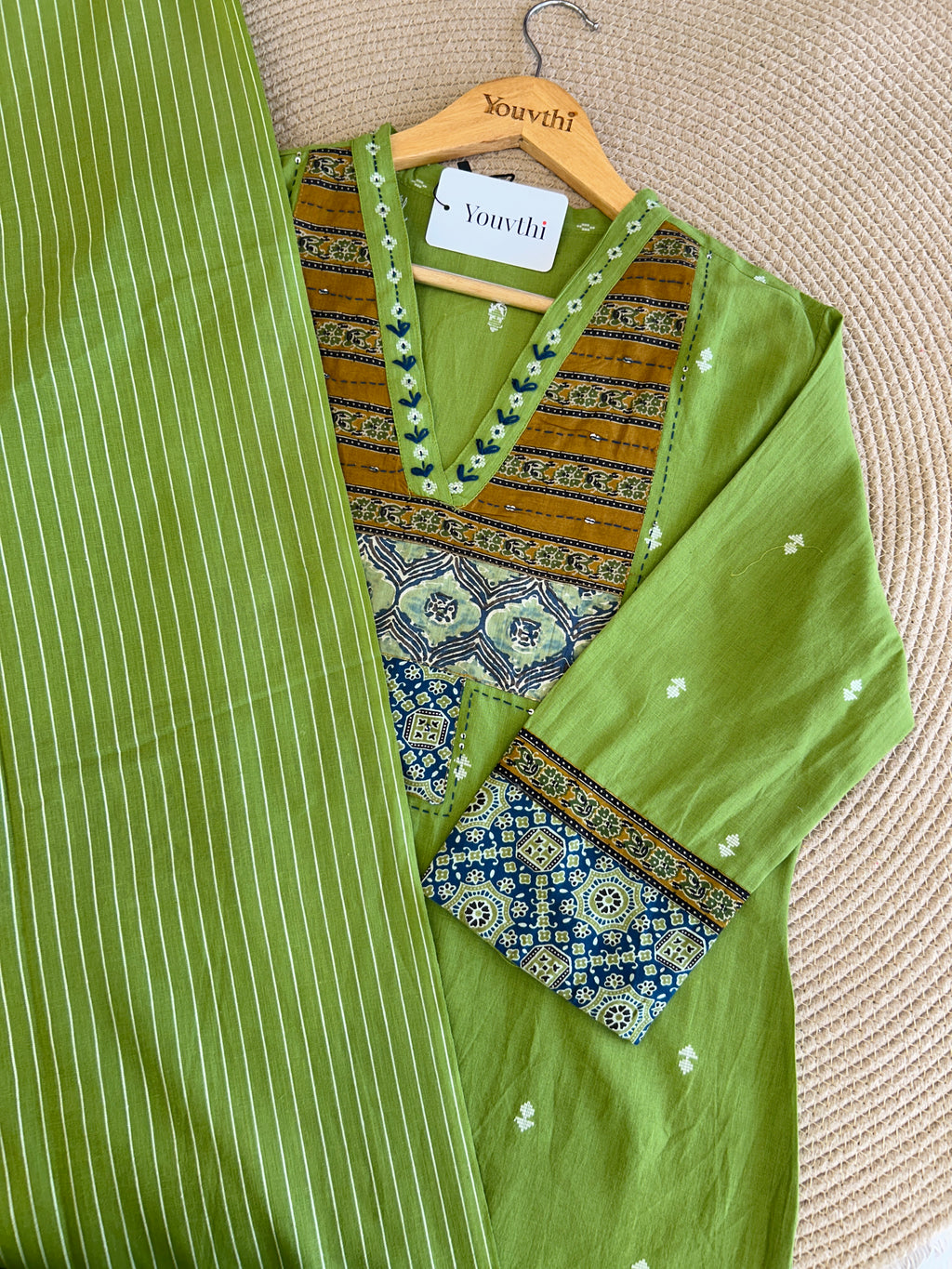 Green Cotton Kurti Set