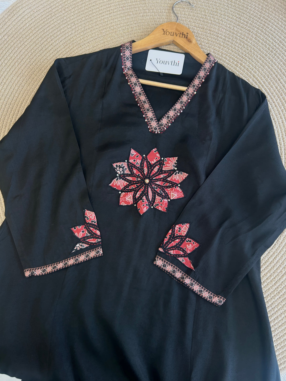 Black Muslin Aline Suit