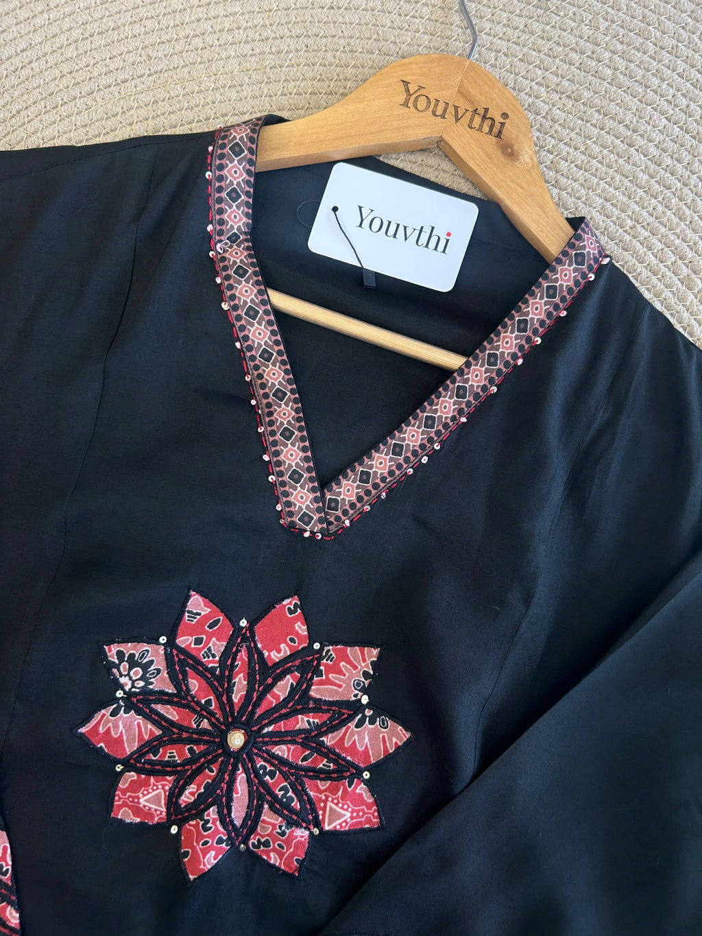 Black Muslin Aline Suit