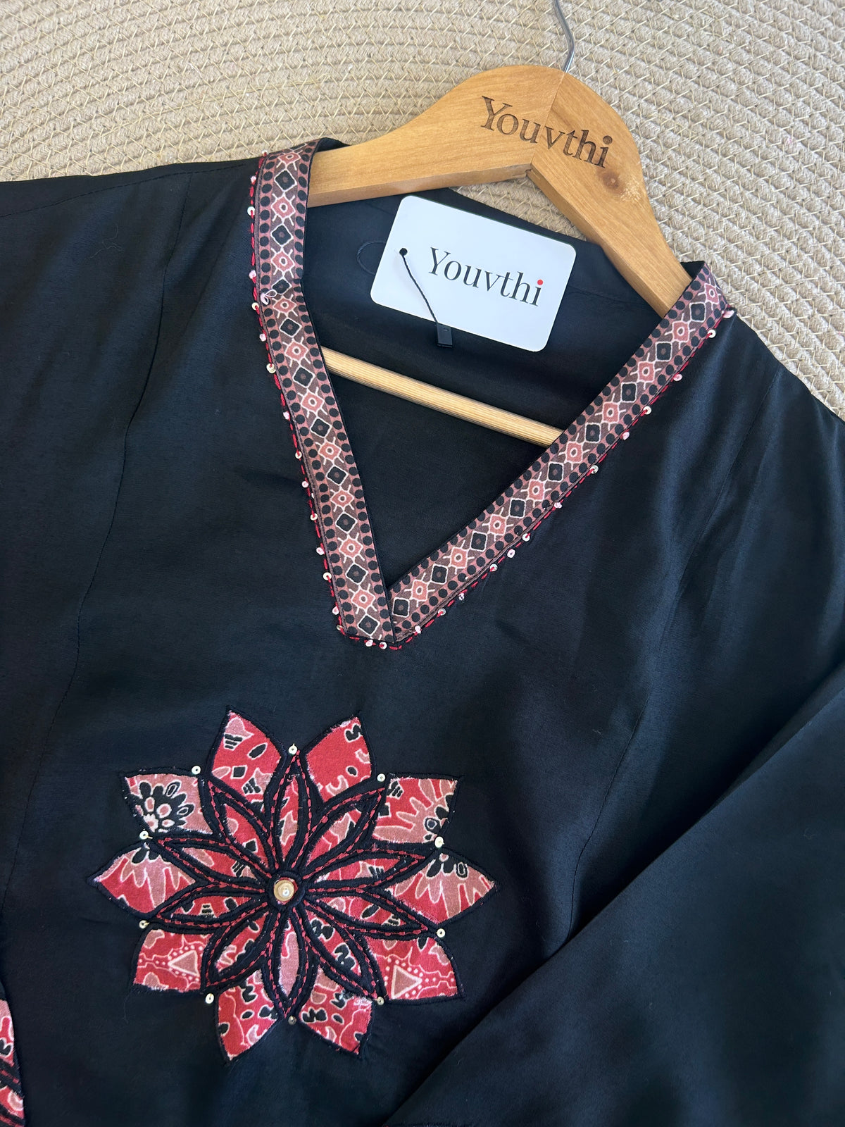 Black Muslin Aline Suit
