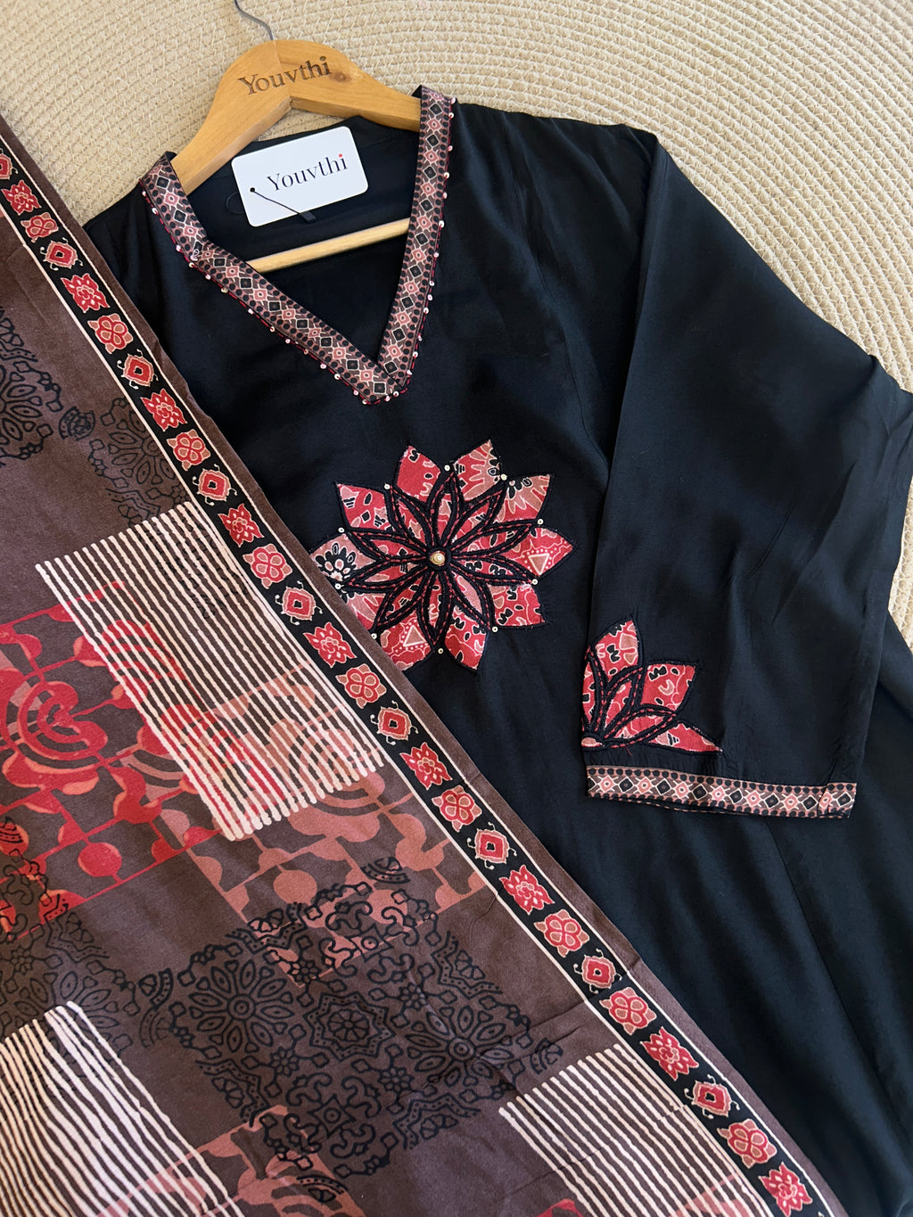 Black Muslin Aline Suit