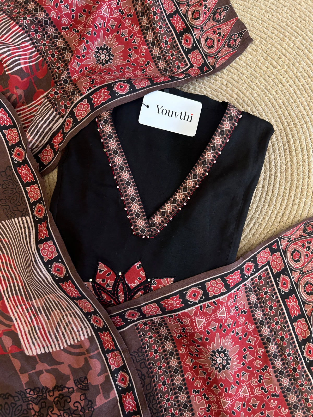 Black Muslin Aline Suit