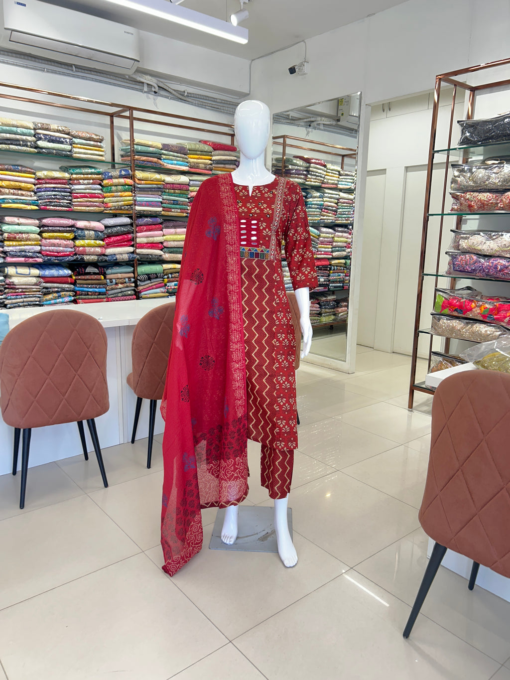 Red Cotton Aline Set