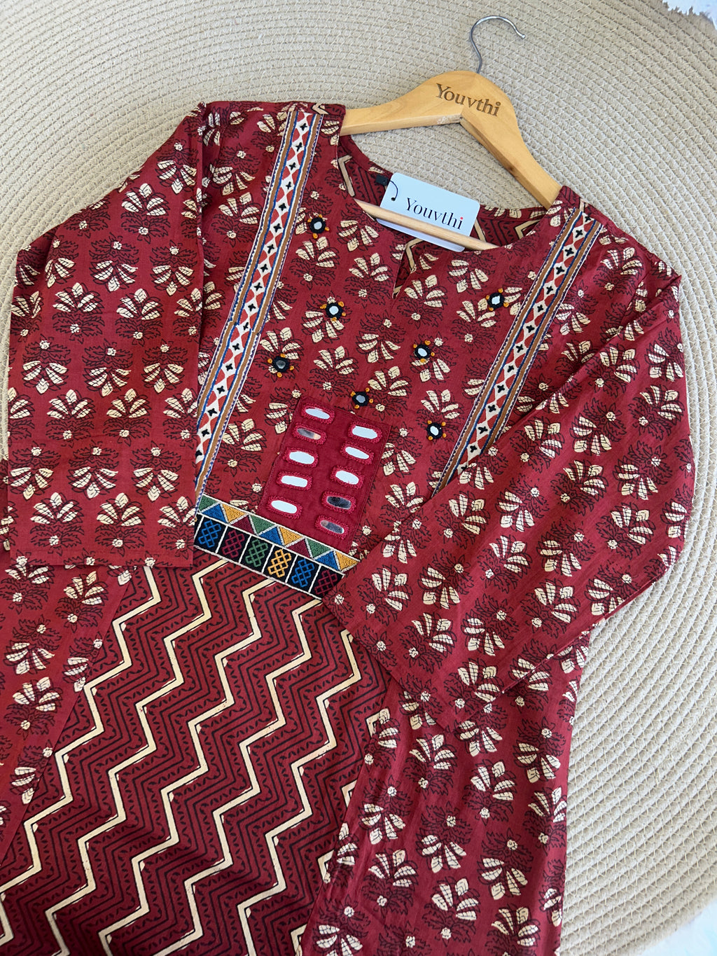 Red Cotton Aline Set