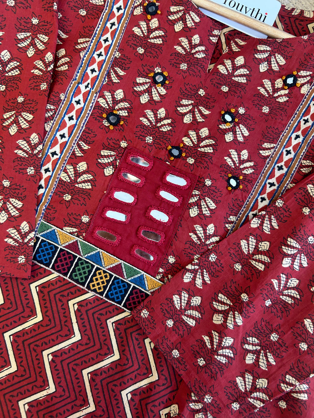 Red Cotton Aline Set