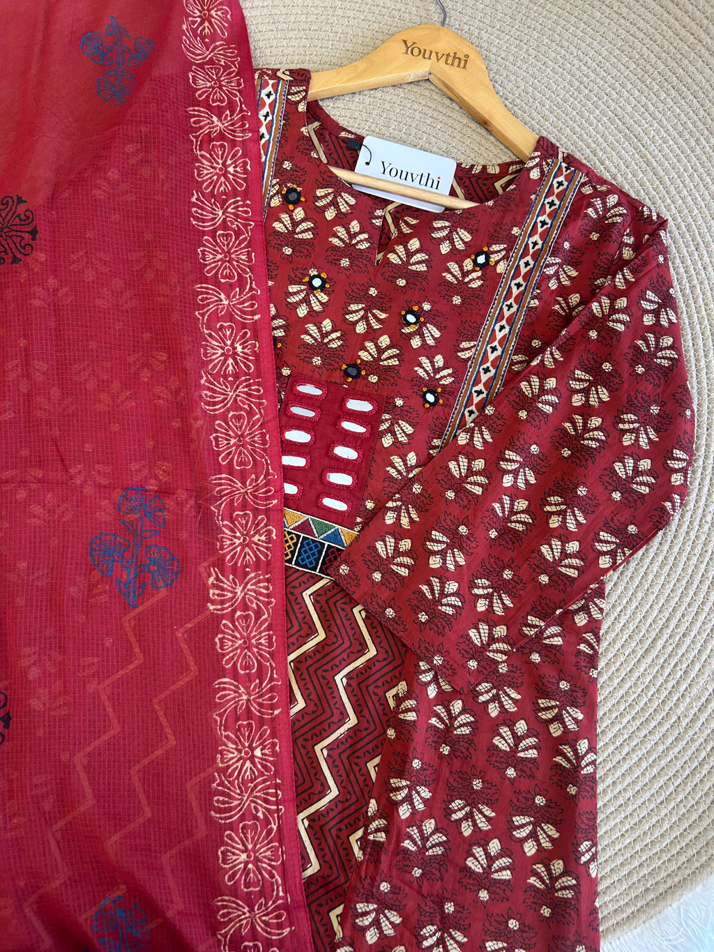 Red Cotton Aline Set