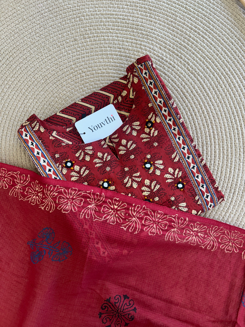 Red Cotton Aline Set