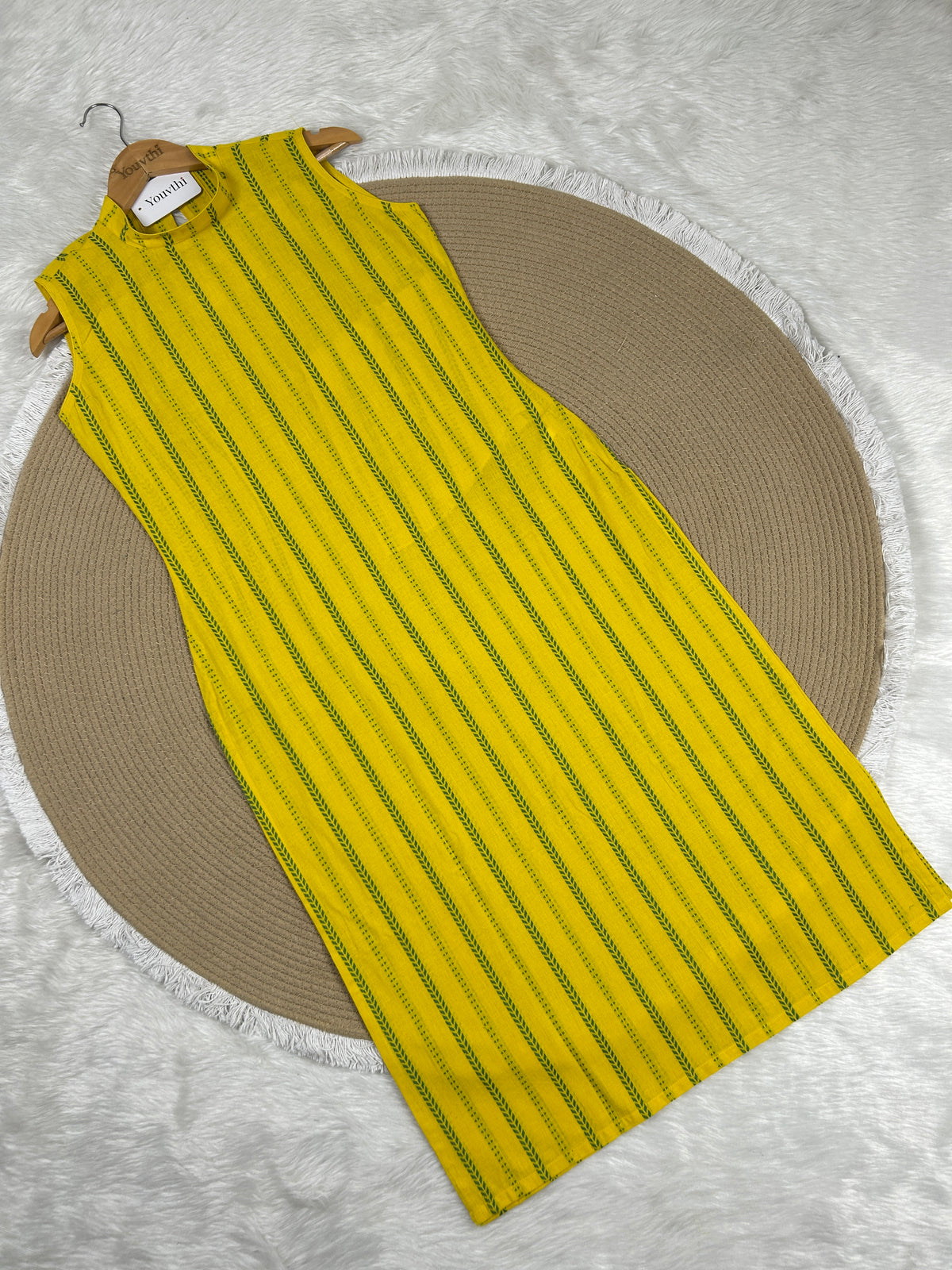 Lemon Yellow Cotton Straight Cut Kurti Set
