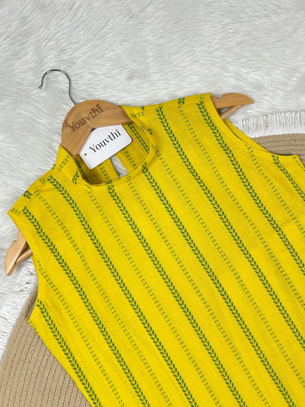 Lemon Yellow Cotton Straight Cut Kurti Set