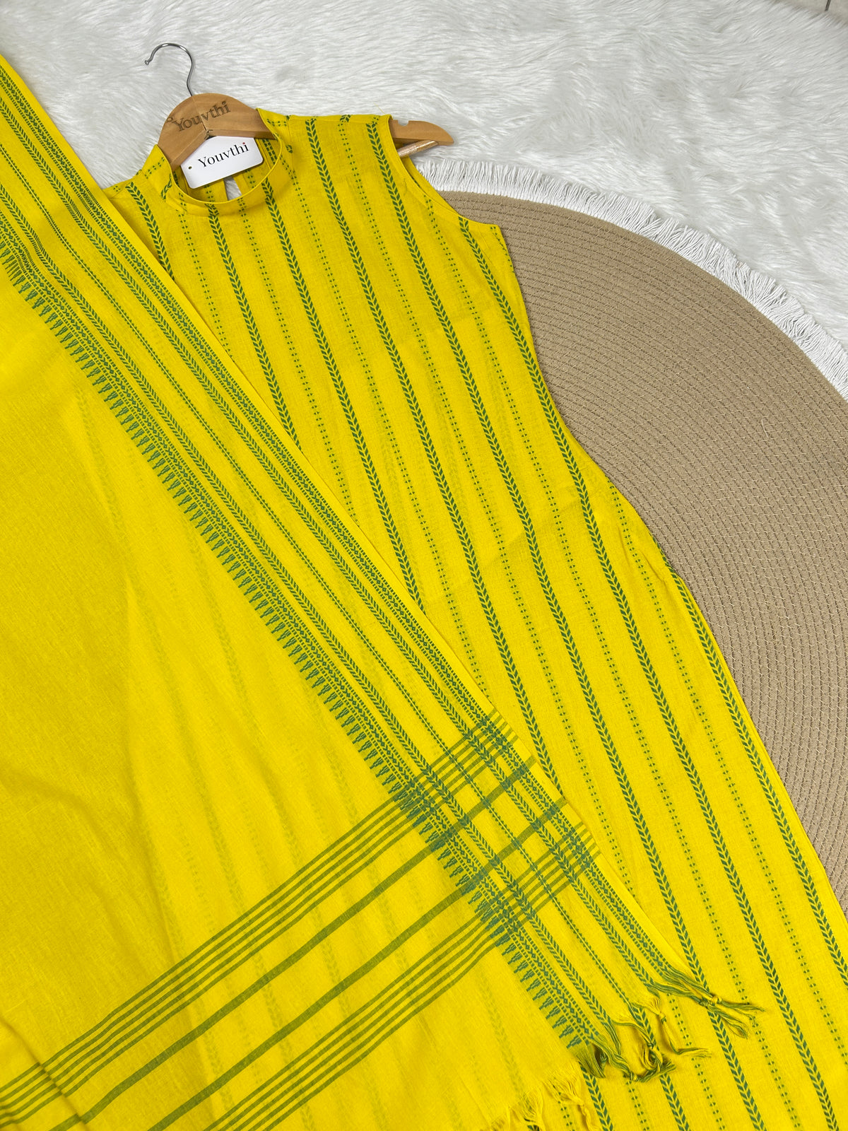 Lemon Yellow Cotton Straight Cut Kurti Set
