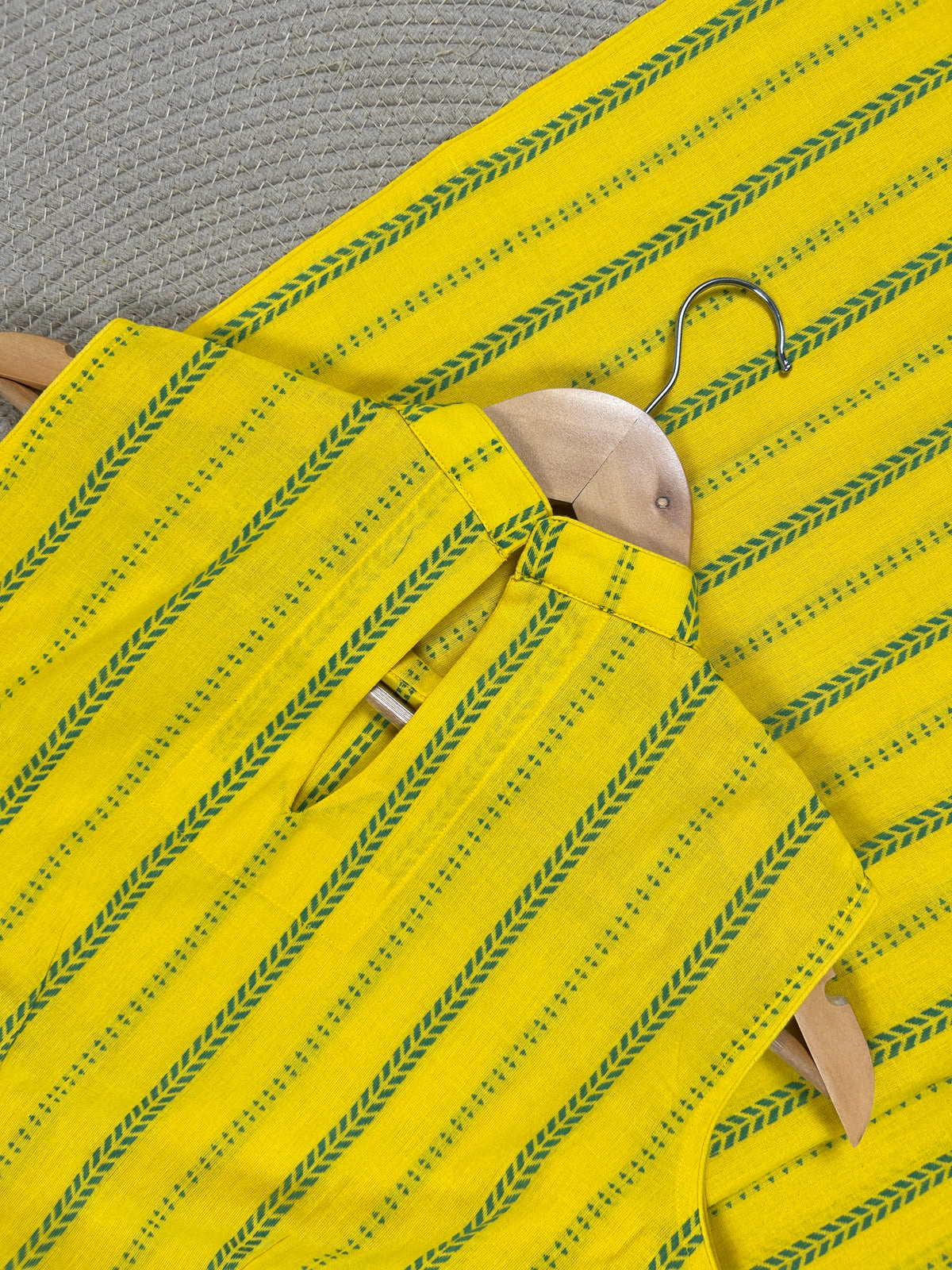 Lemon Yellow Cotton Straight Cut Kurti Set