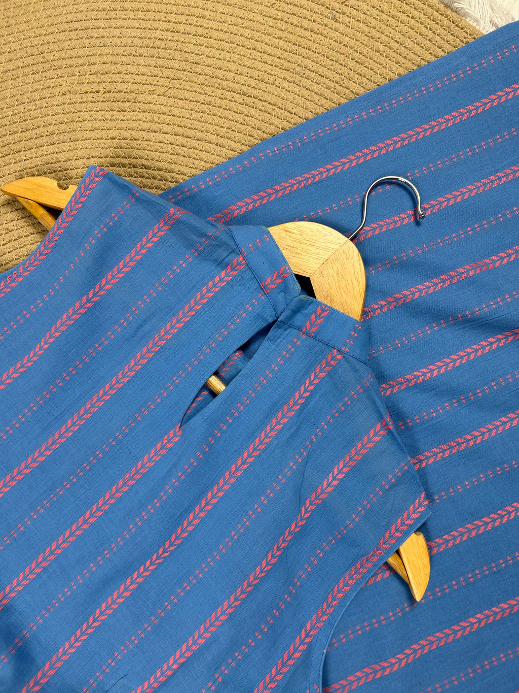 Blue Cotton Straight Cut Kurti Set