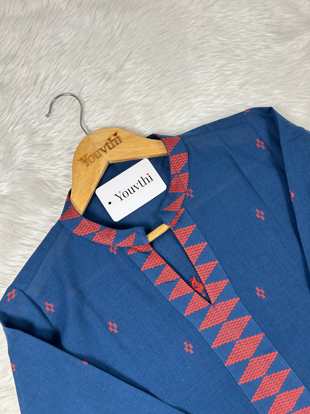 Blue Cotton Straight Cut Kurti Set