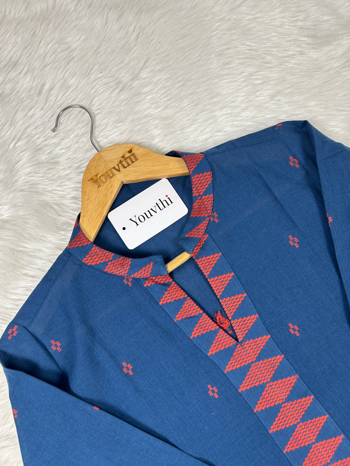 Blue Cotton Straight Cut Kurti Set