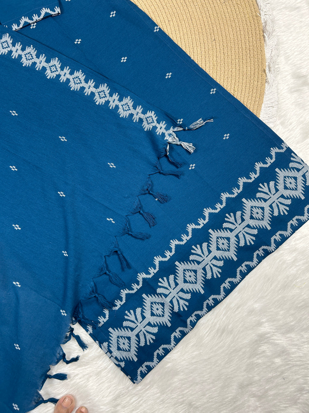 Blue Cotton Straight Cut Kurti Set
