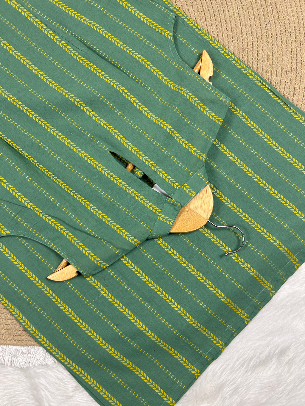 Green Cotton Straight Cut Kurti Set