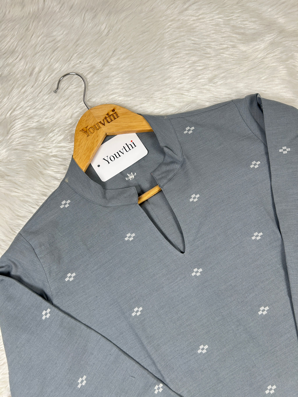 Grey Cotton Straight Cut Kurti Set