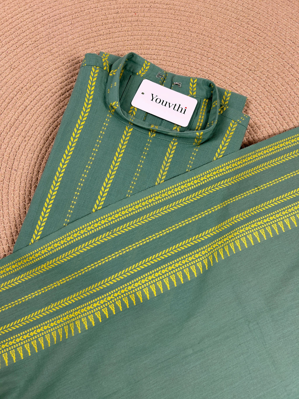 Green Cotton Straight Cut Kurti Set