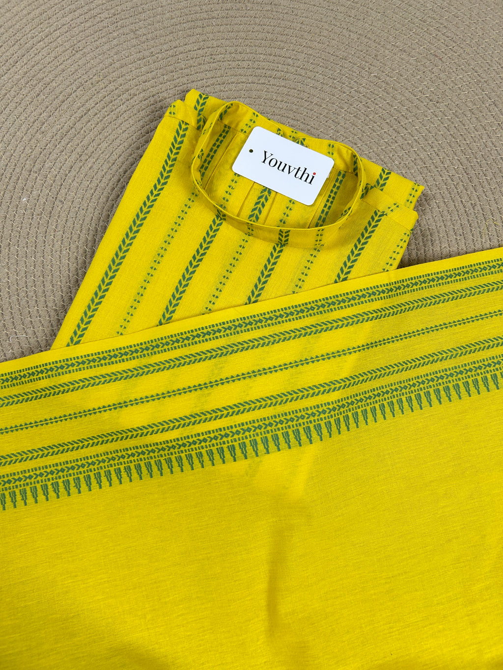 Lemon Yellow Cotton Straight Cut Kurti Set
