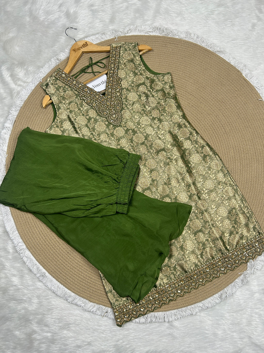 Green Banarasi Sharara Suit