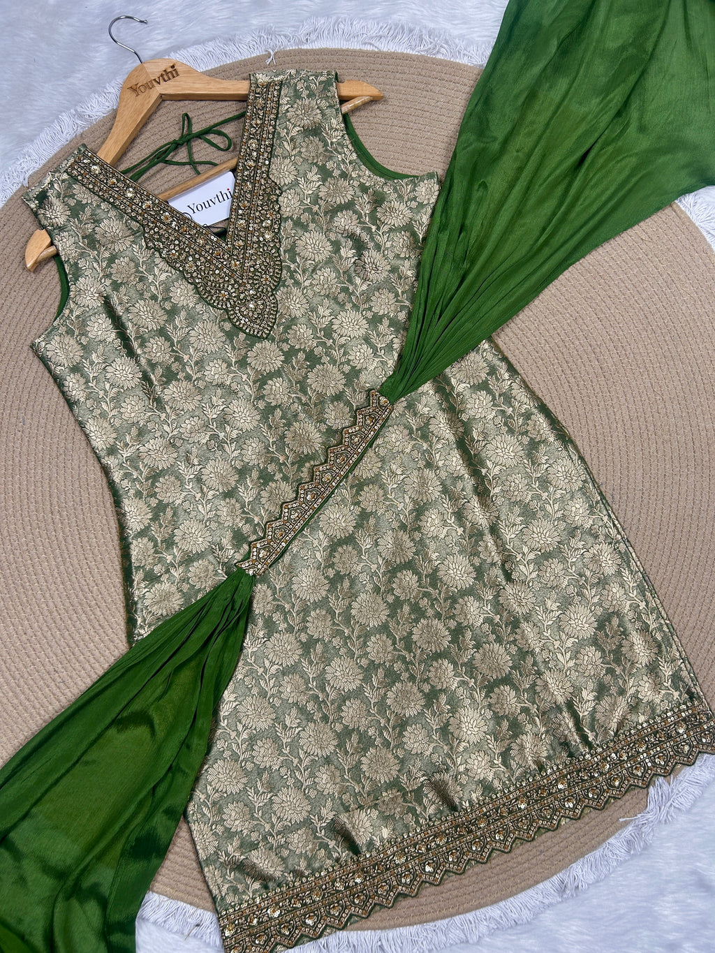 Green Banarasi Sharara Suit