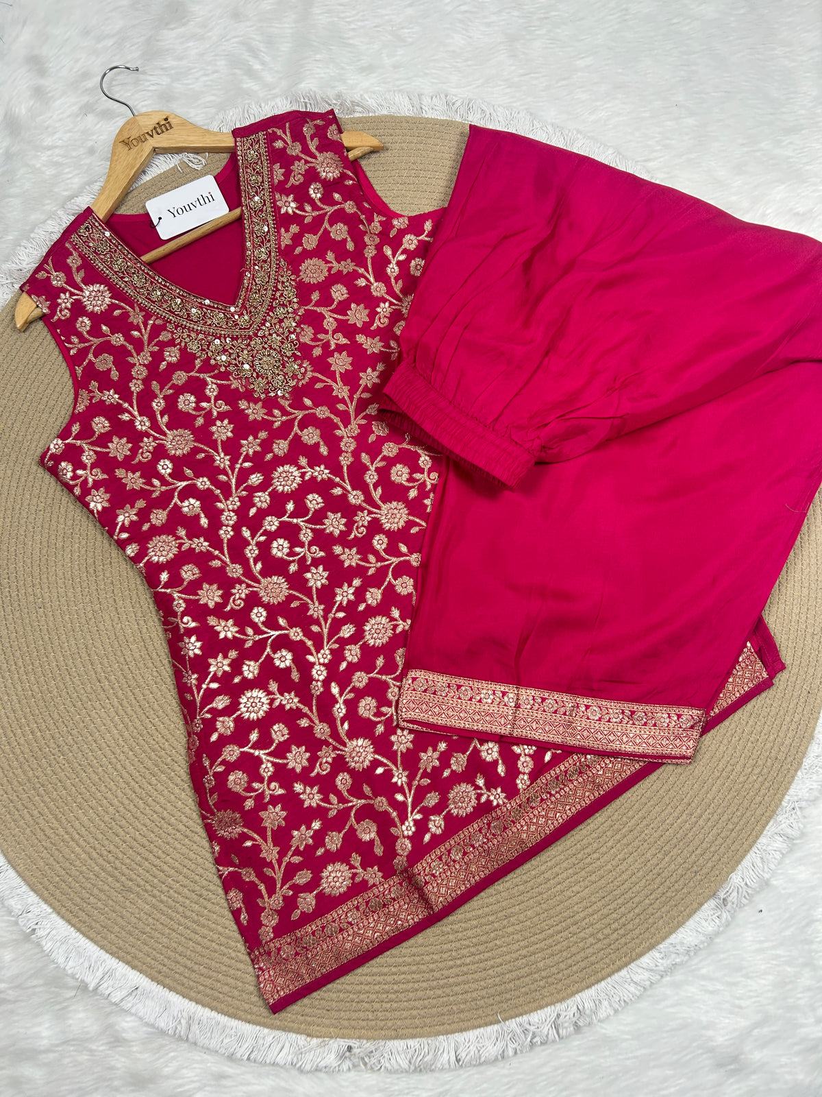 Dark Pink Banarasi Sharara Suit