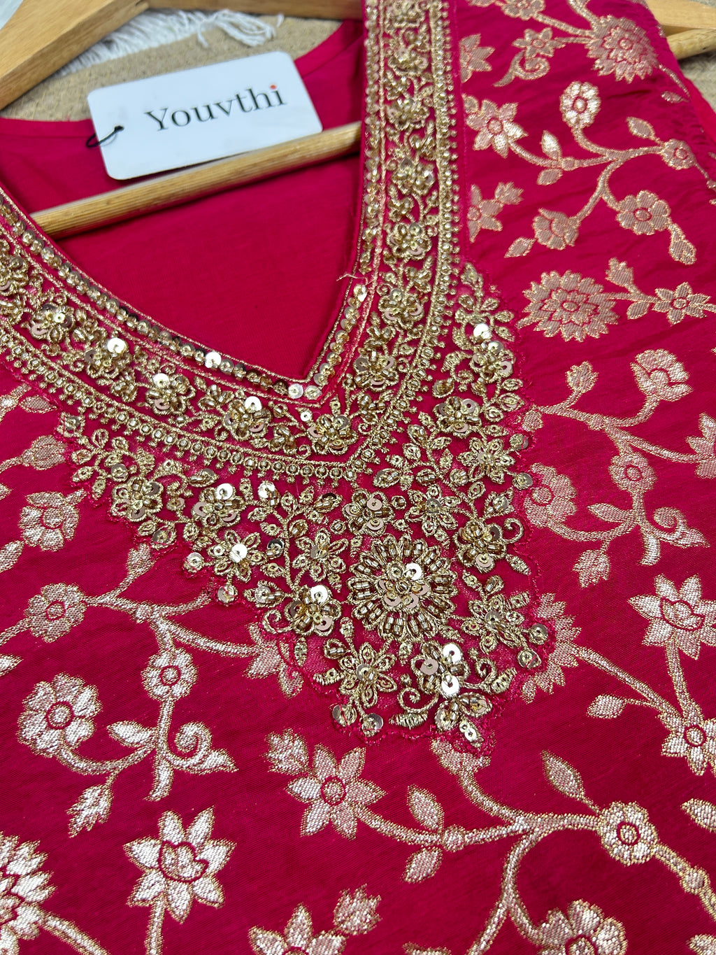 Dark Pink Banarasi Sharara Suit