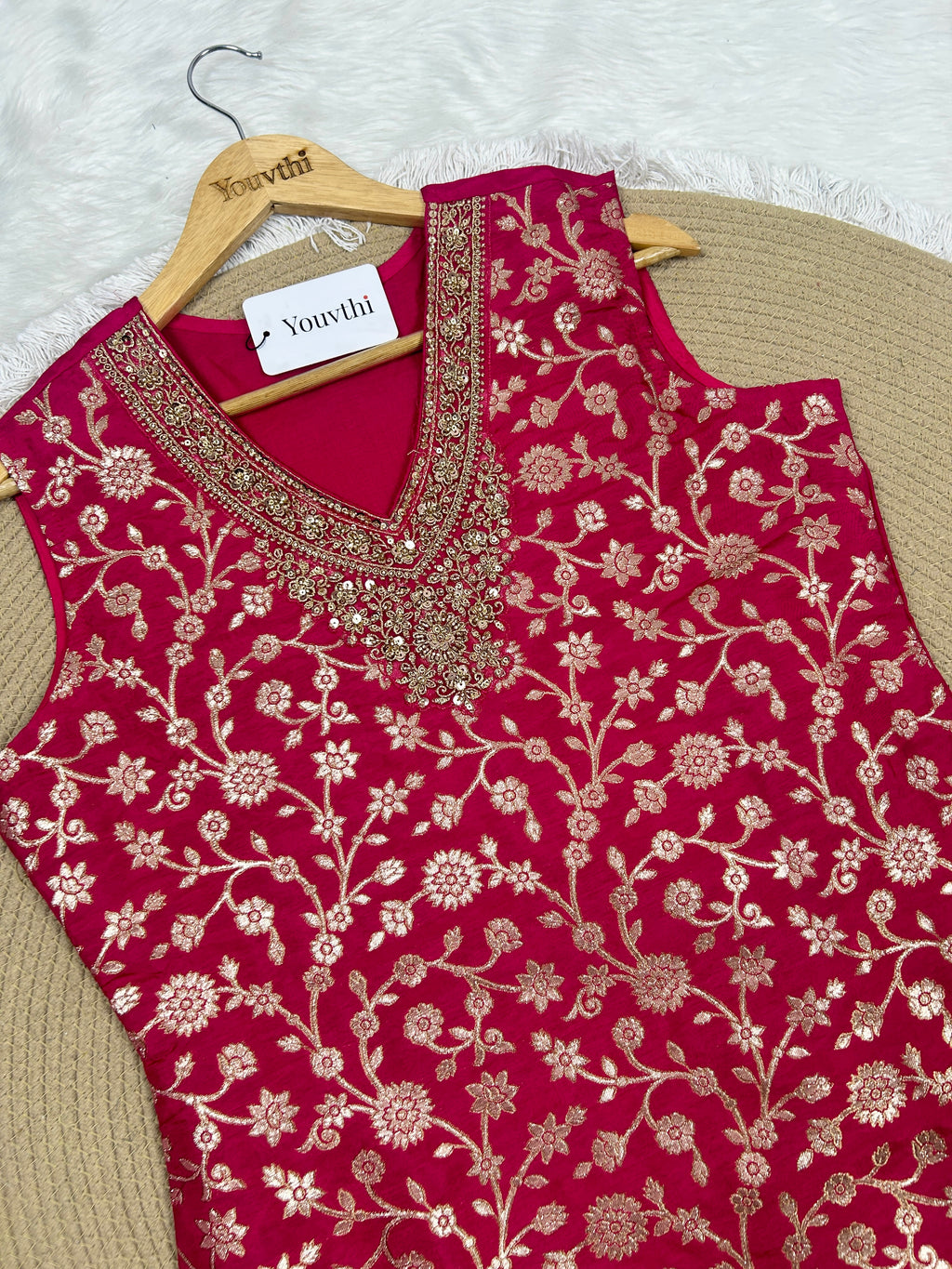 Dark Pink Banarasi Sharara Suit