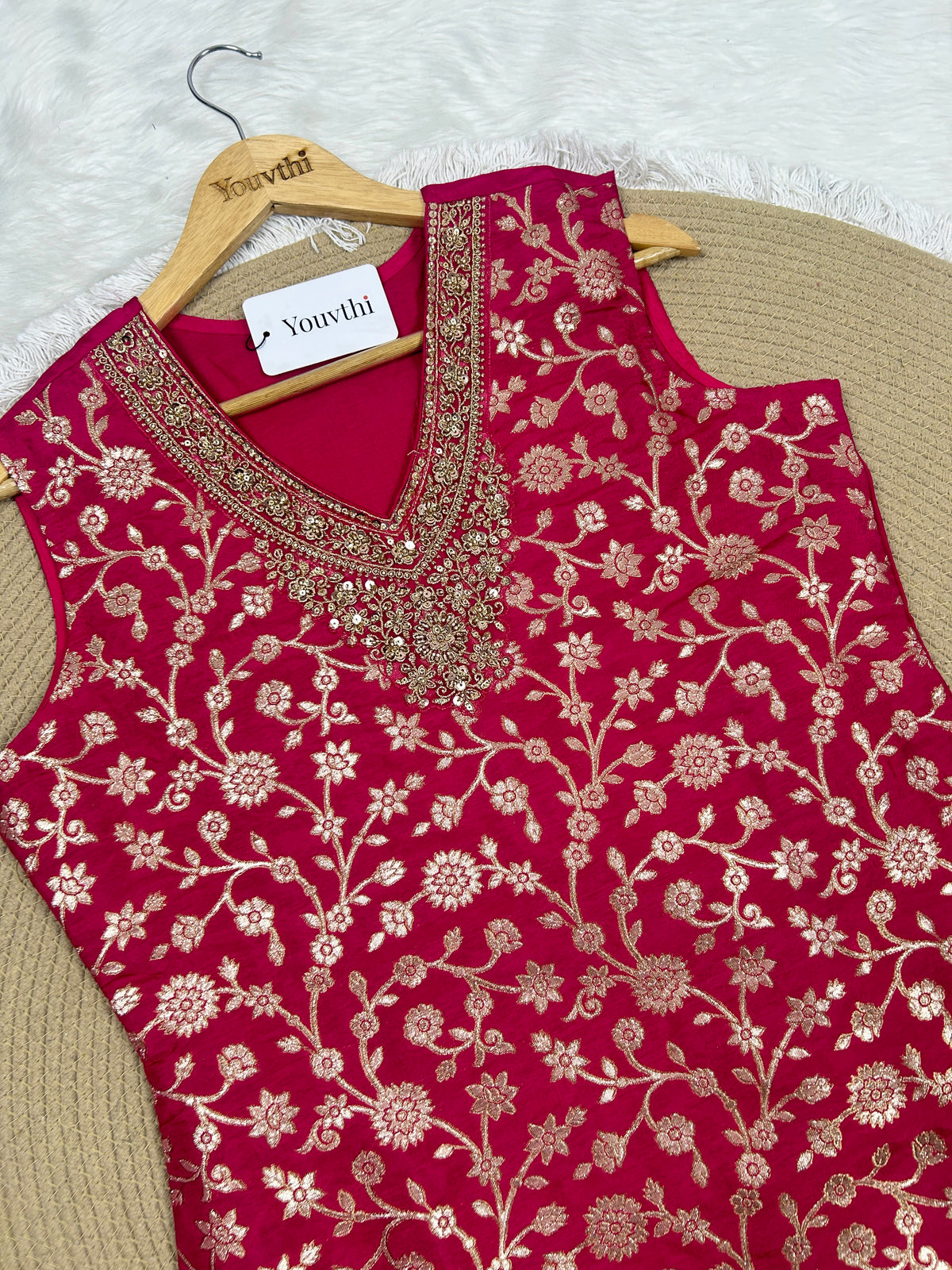 Dark Pink Banarasi Sharara Suit