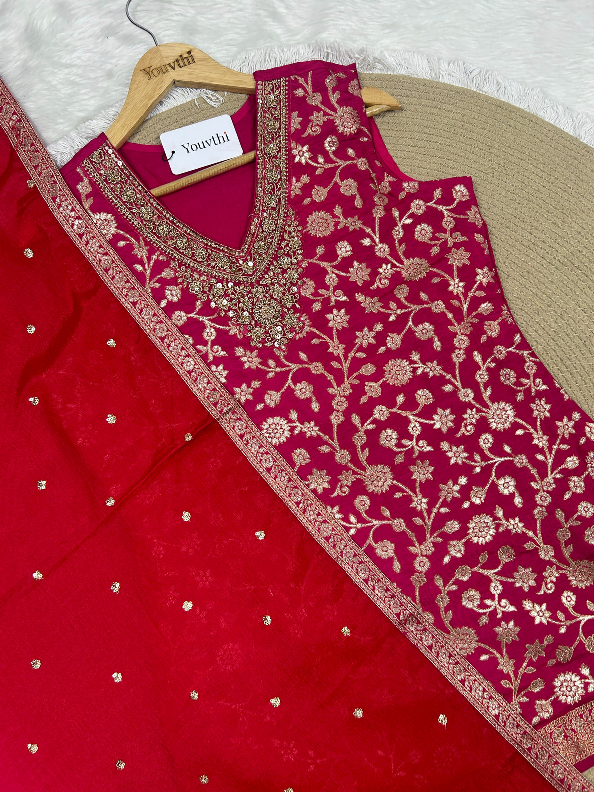 Dark Pink Banarasi Sharara Suit
