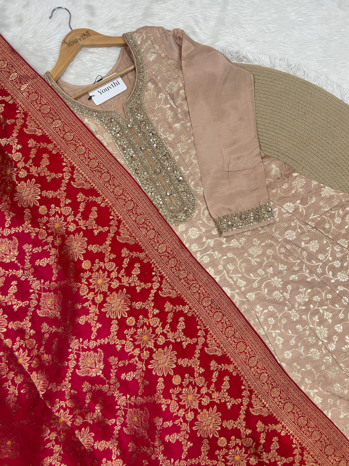 Blush Peach Banarasi Kali Anarkali Suit