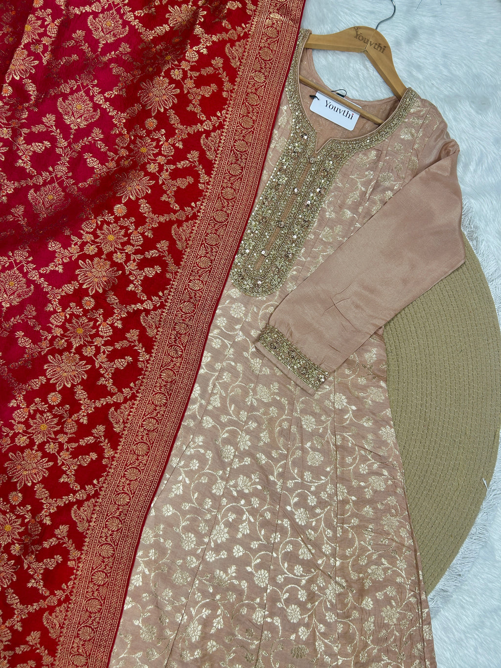 Blush Peach Banarasi Kali Anarkali Suit