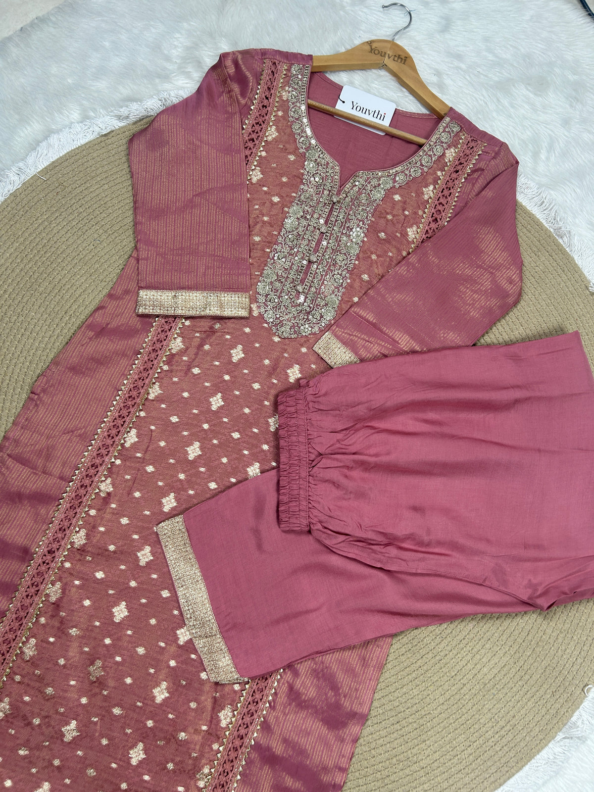 Antique Rose Tissue Kurti Suit