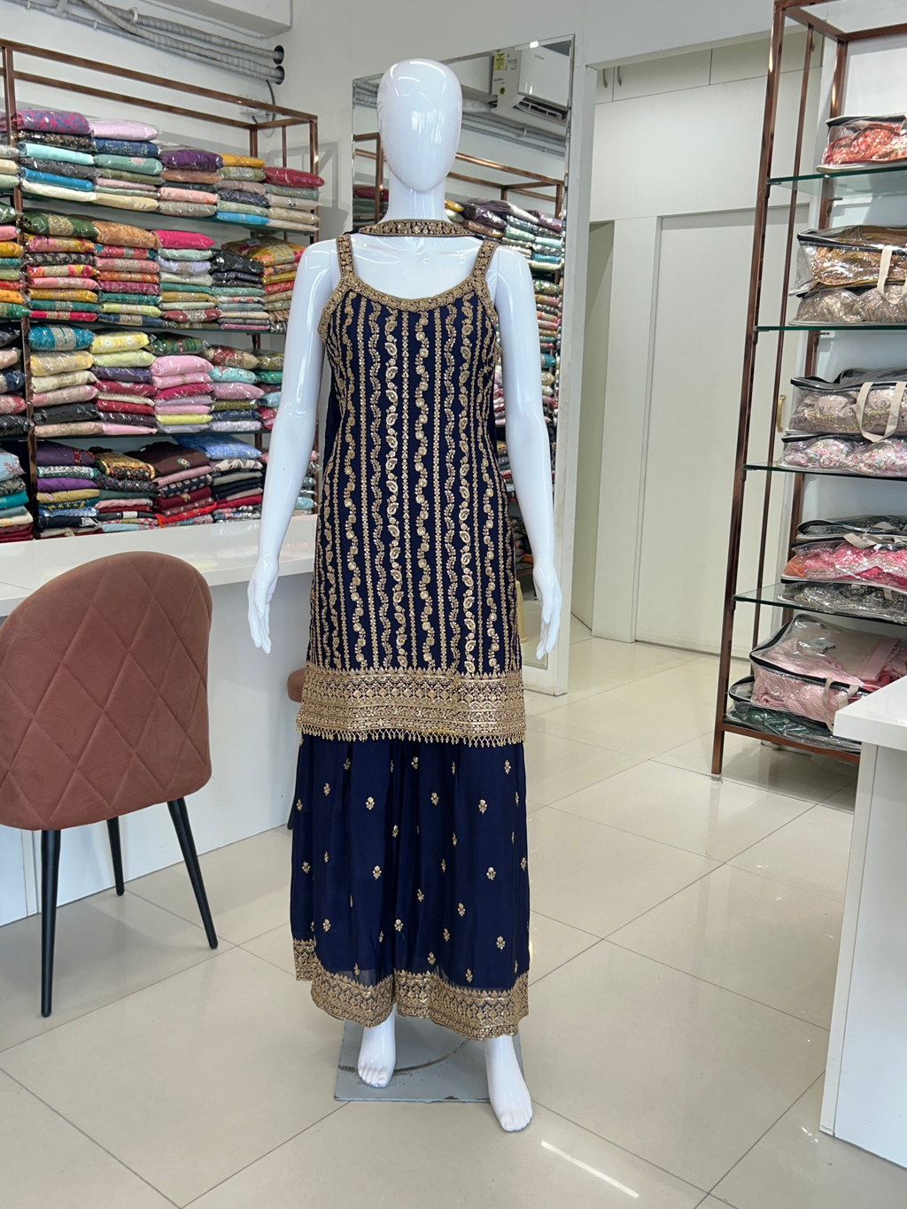 Blue Chinnon Sharara Suit