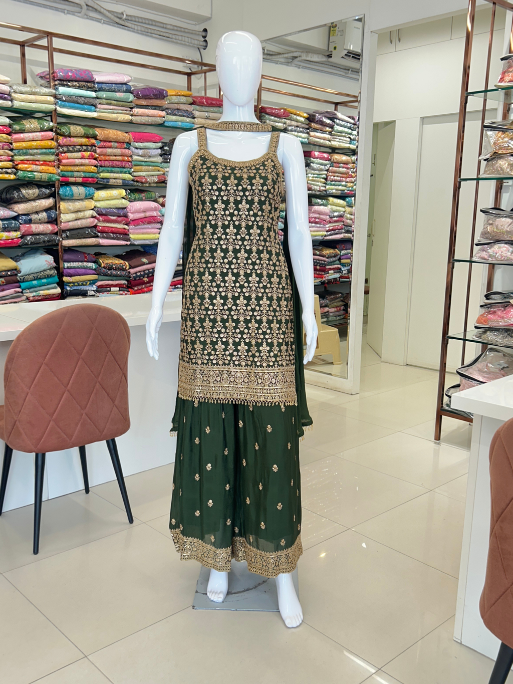 Green Chinnon Sharara Suit