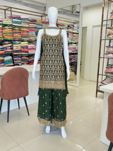 Green Chinnon Sharara Suit