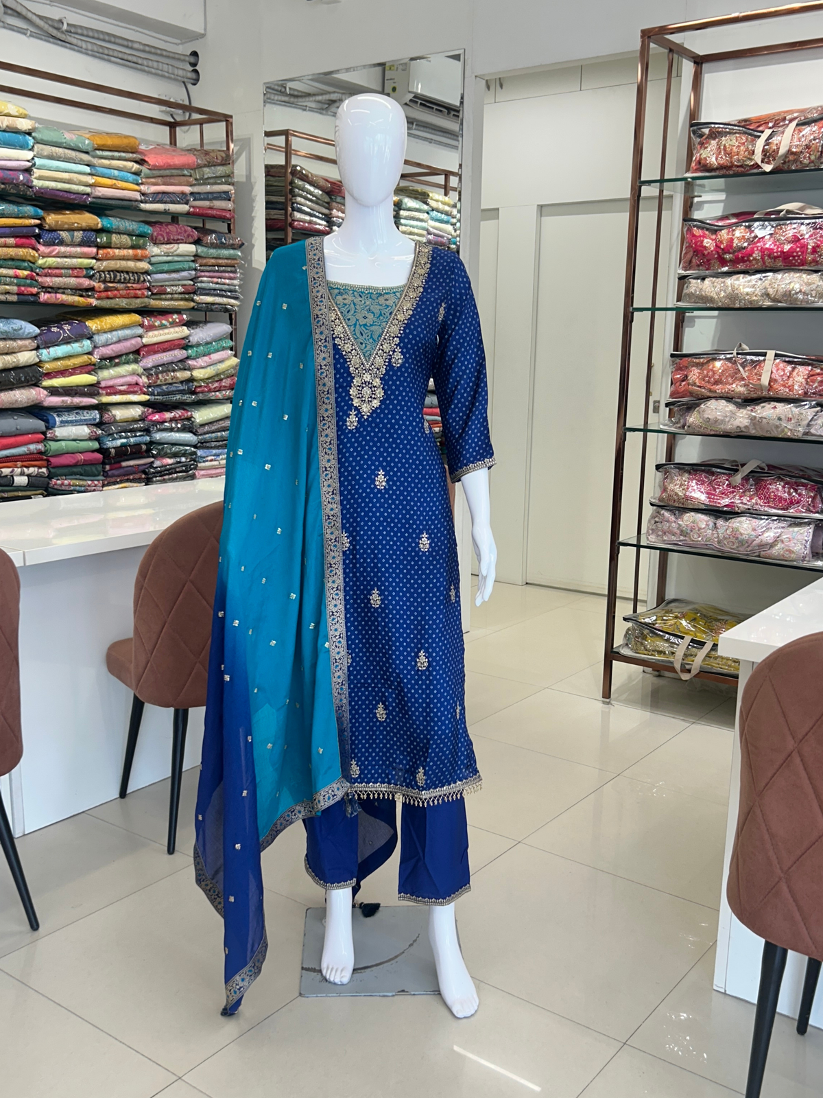Blue Bandhini Printed Kurti Suit