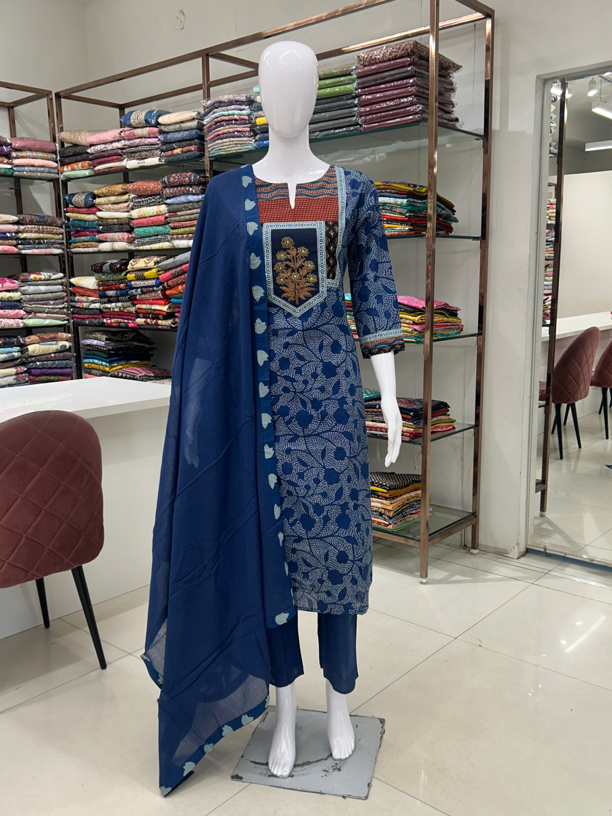 Blue Cotton Kurti Set