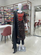 Black Cotton Kurti Set