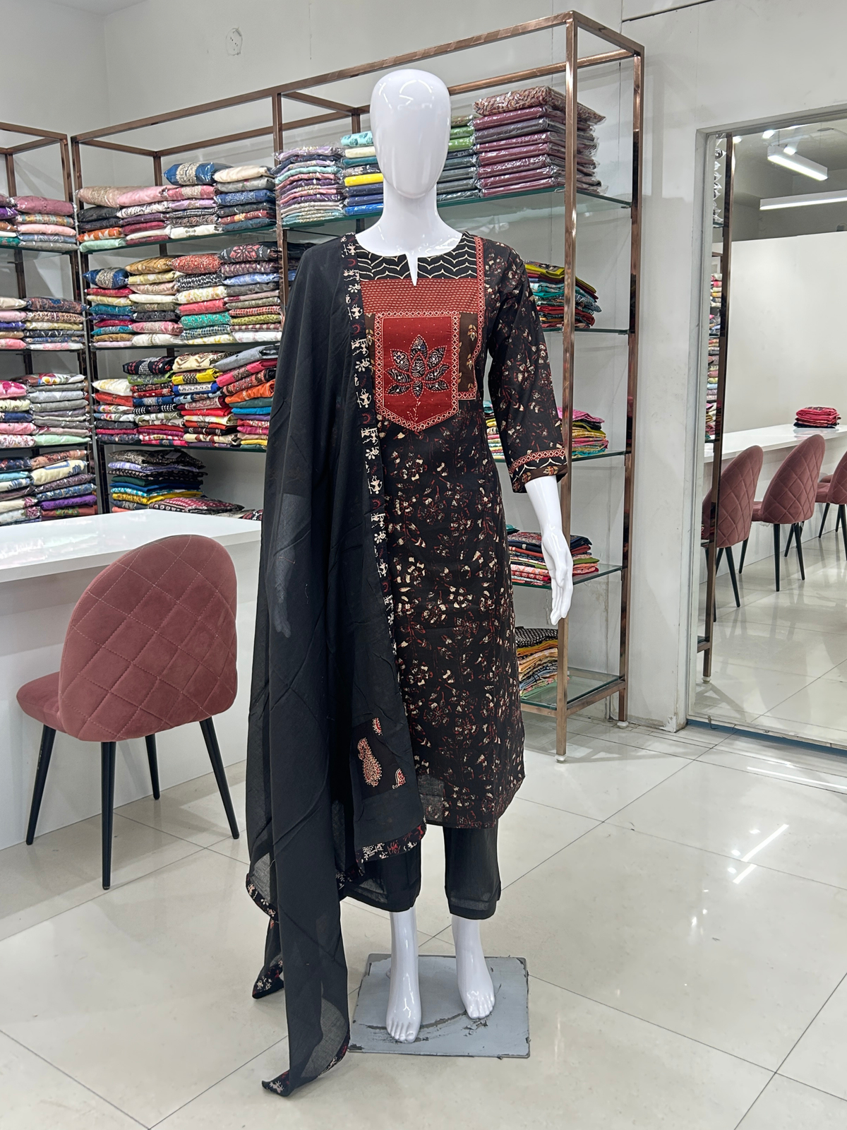 Black Cotton Kurti Set