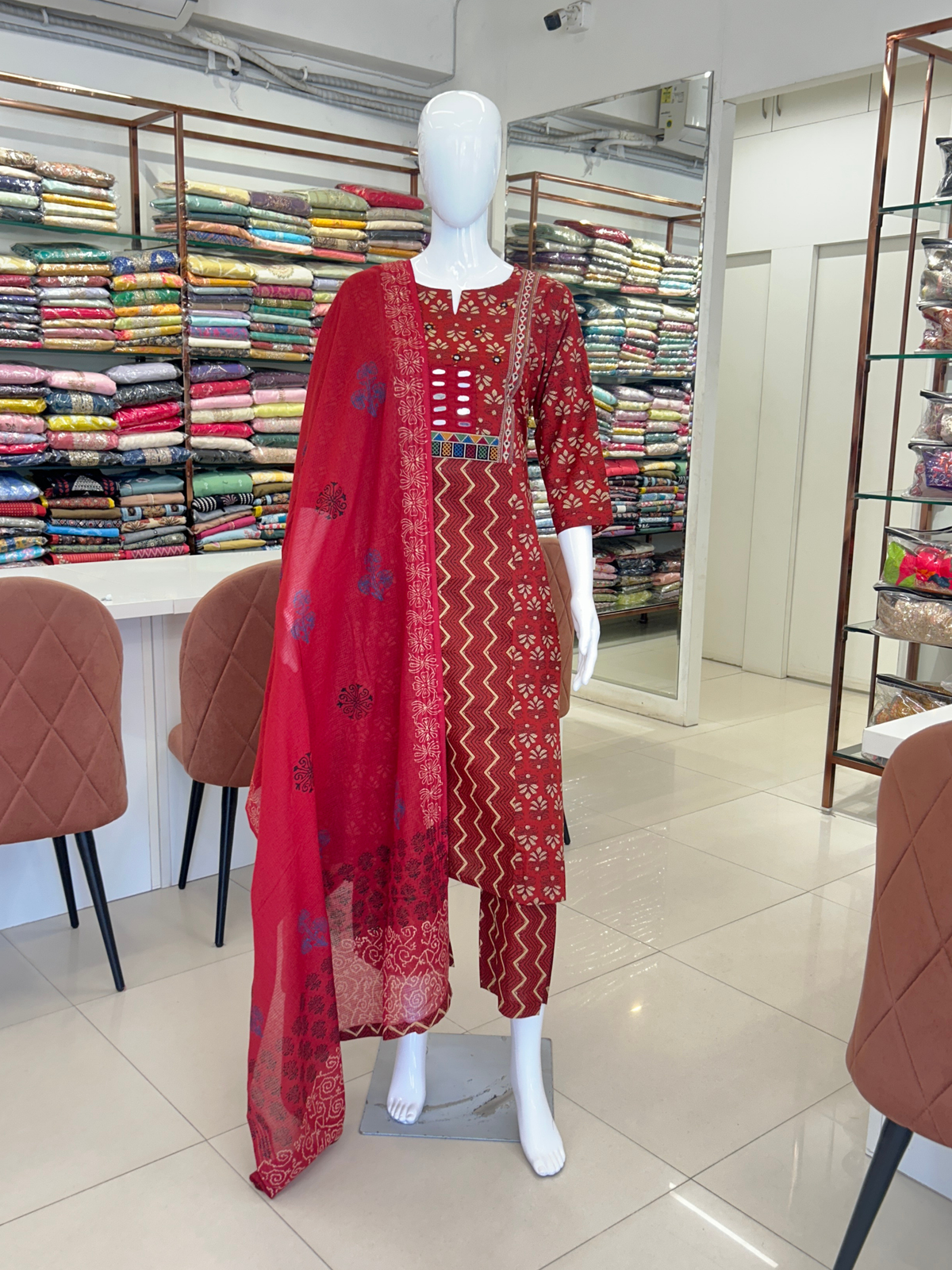 Red Cotton Aline Set