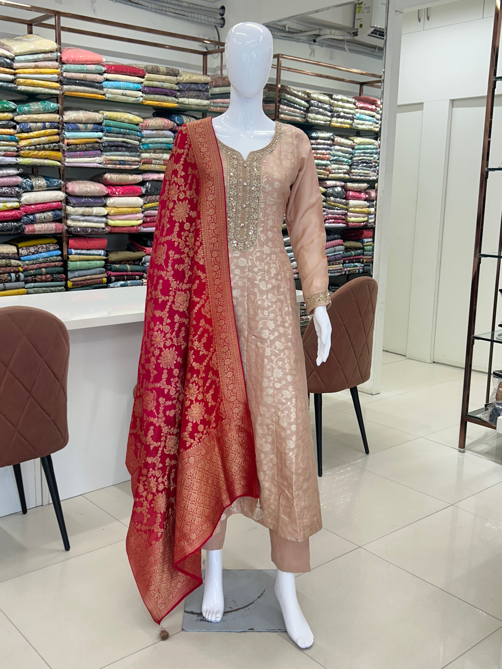 Blush Peach Banarasi Kali Anarkali Suit