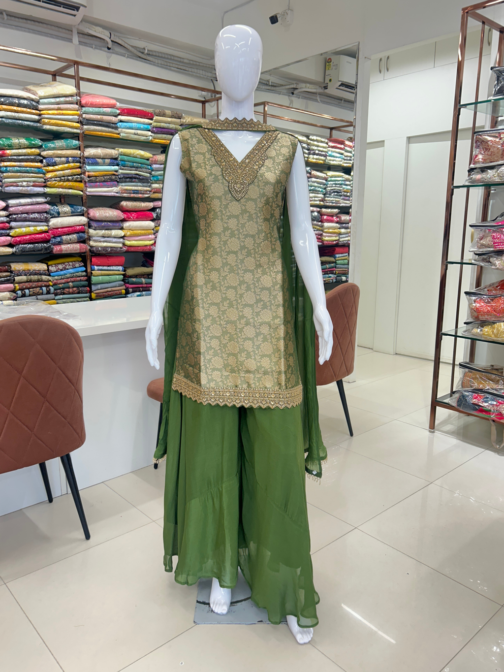 Green Banarasi Sharara Suit