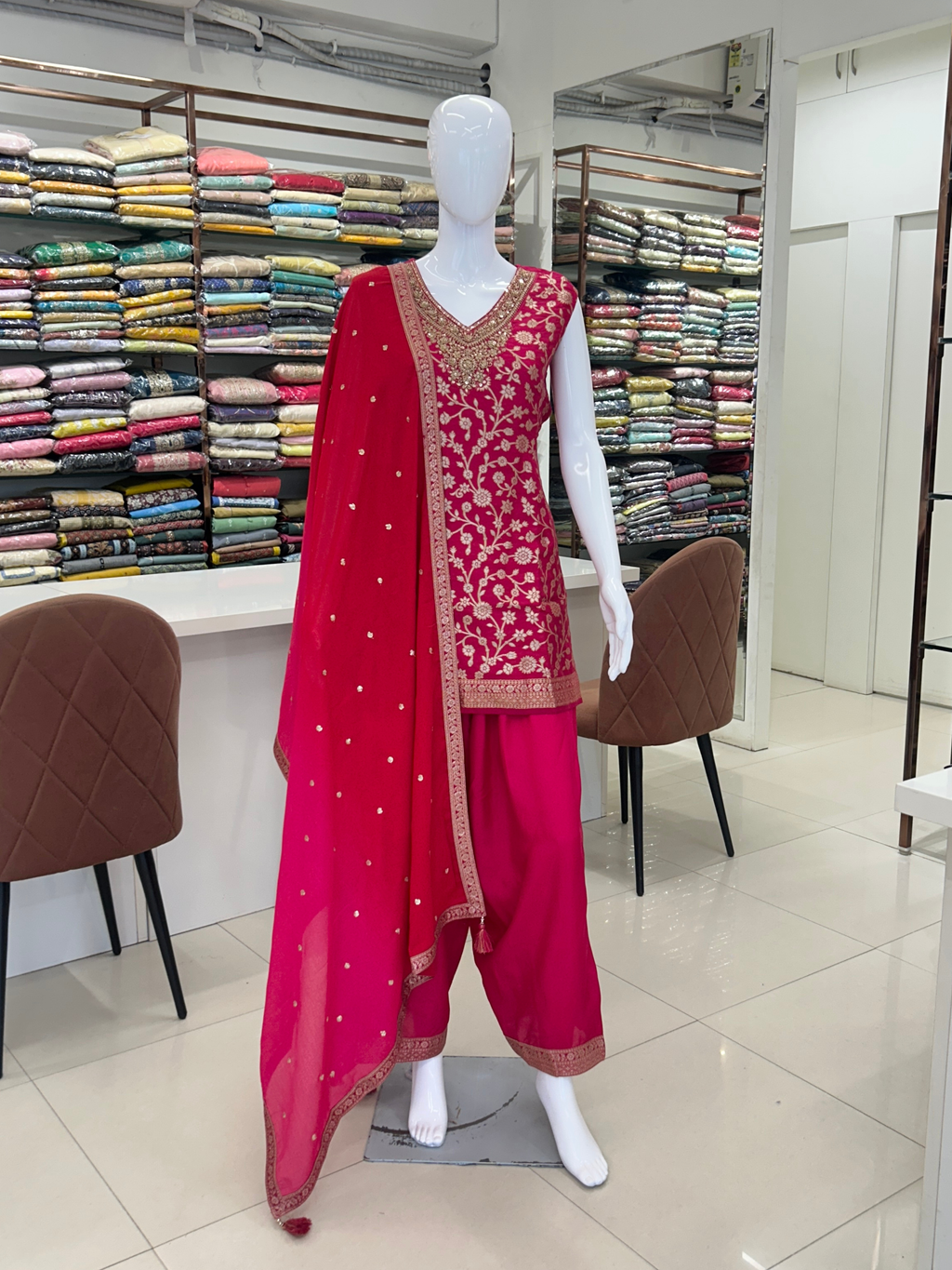 Dark Pink Banarasi Sharara Suit
